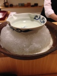 This is how they serve the sake - on a bed of ice to keep it chilled for us.